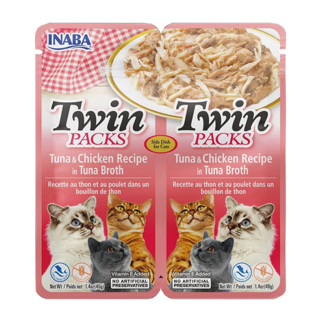 INABA Twin Packs Karma dla kota Szarpane kawałki mięsa w galaretce tuńczyk i kurczak 2 x 40 g