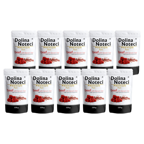 Mokra karma dla psa alergika Dolina Noteci Premium Pure bogata w wołowinę z ryżem brązowym zestaw 10 x 150 g