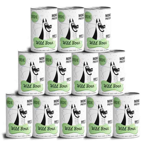 Paka Zwierzaka Karma mokra dla psa PEPE Wild Boar (dzik) zestaw 12 x 400 g