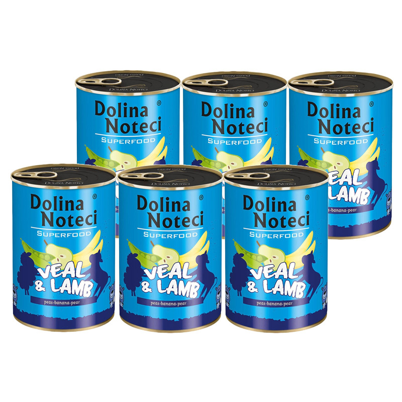Mokra karma dla psa Dolina Noteci Superfood cielęcina i jagnięcina zestaw 6 x 400 g