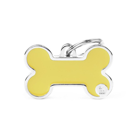 Zawieszka Adresówka Identyfikator z grawerem dla psa i kota kość żółta z obramówką L