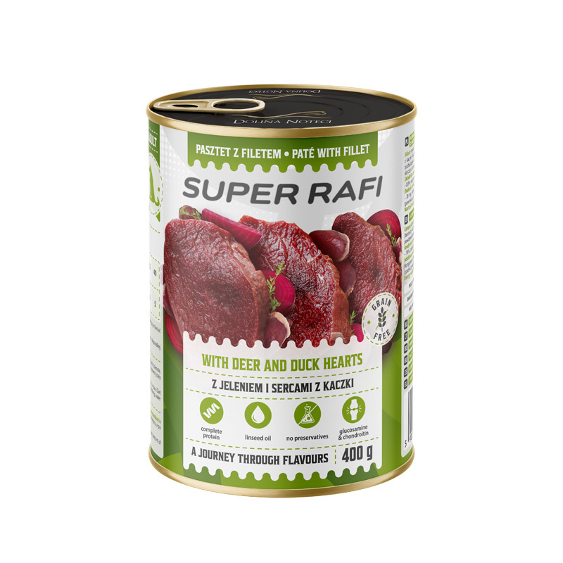 Super Rafi Mokra karma dla psa z jeleniem i sercami z kaczki 400 g