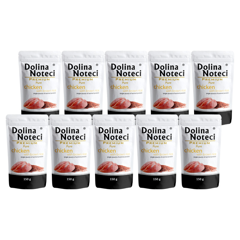 Mokra karma dla psa alergika Dolina Noteci Premium Pure bogata w kurczaka z ryżem zestaw 10 x 150 g