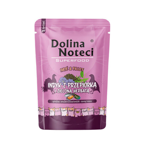 Mokra karma dla kota po sterylizacji indyk z przepiórką i zieloną herbatą Dolina Noteci Superfood Pasztet & Filet 85 g