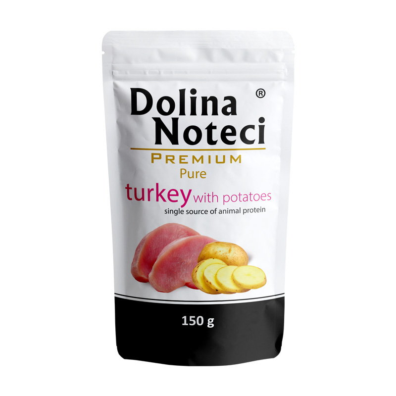 Mokra karma dla psa alergika Dolina Noteci Premium Pure bogata w indyka z ziemniakami saszetka 150 g