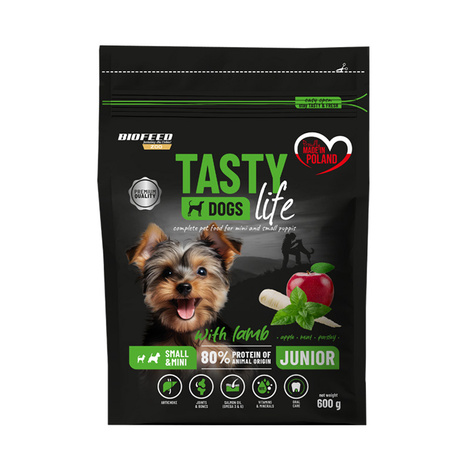 Biofeed Tasty Dogs Life Karma sucha dla szczeniąt z jagnięciną mini i małe rasy 600 g