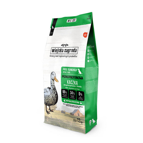 Wiejska Zagroda karma sucha dla psa monobiałkowa kaczka chrupki M/L 12 kg