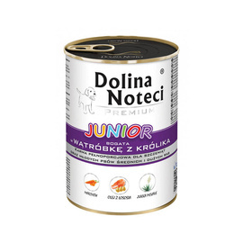 Mokra karma dla psa junior Dolina Noteci Premium bogata w wątróbkę z królika puszka 400 g