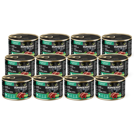 Karma mokra dla kotów sterylizowanych Super Rafi Cat z gęsią i wątróbką z indyka zestaw 12 x 185 g