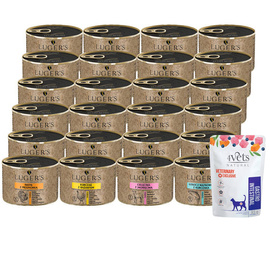 Karma dla kotów Luger’s mix 24 x 185 g + gratis Mokra karma dla kota z problemami gastrycznymi 4Vets Natural Gastro Intestinal 85 g
