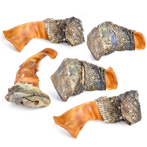 Petmex Gryzak dla psa ucho wieprzowe cięte owinięte skórą dorsza 5 szt.