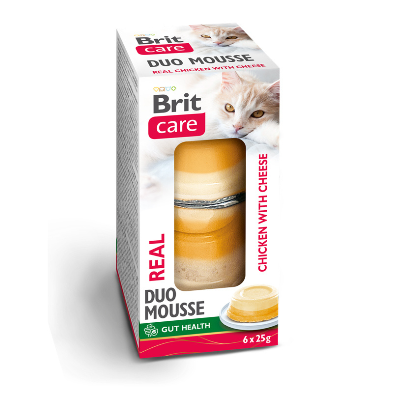 Brit Care Cat Double Layer Real Meat Mousse mokra karma dla kota z kurczakiem i serem 6 x 25 g