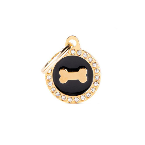 Zawieszka Adresówka Identyfikator z grawerem dla psa i kota kółko z kością złote glam