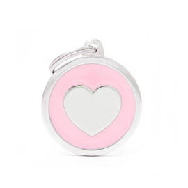 Zawieszka Adresówka Identyfikator z grawerem dla psa i kota kółko z sercem różowe