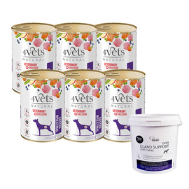 Mokra karma weterynaryjna dla psa z problemami gastrycznymi 4Vets Natural Gastro Intestinal 6 x 400 g + Over Zoo Over Gland Support Soft Chews Żujki dla psów 150 g