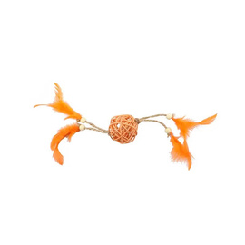 BUBA Wiklinowa zabawka kulka z piórami dla kota pomarańczowa