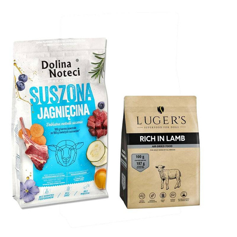 Karma suszona dla psa Dolina Noteci Premium jagnięcina 9 kg + Luger’s karma suszona dla psa bogata w jagnięcinę 1 kg
