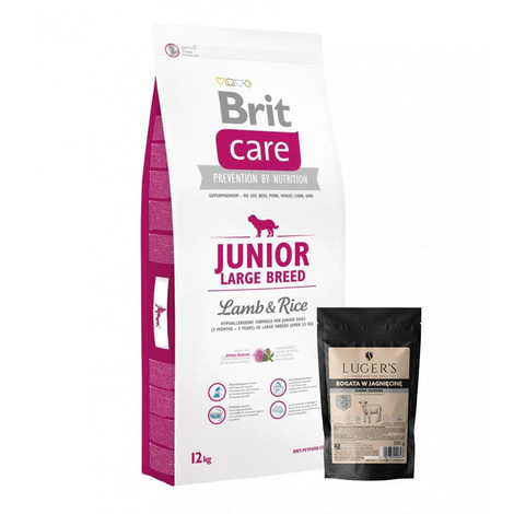 Karma sucha dla psów Brit Care Junior Large Breed Lamb & Rice 12 kg + Luger’s karma suszona dla psa bogata w jagnięcinę 200 g