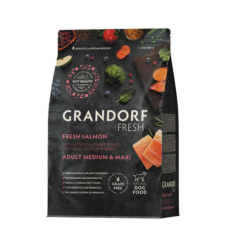 Grandorf Fresh Salmon Medium & Maxi Karma sucha dla psów średnich i dużych ras o zdrowej skórze i sierści lub skłonnych do alergii Łosoś 3kg