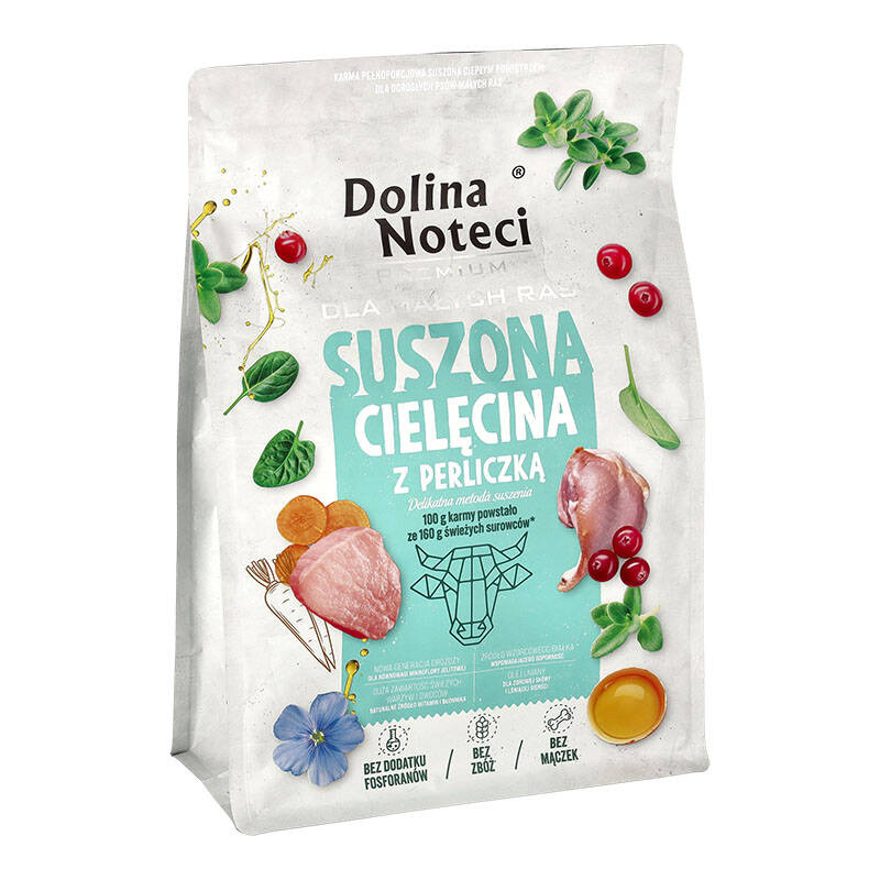 Karma suszona dla psa Dolina Noteci Premium dla dorosłych psów małych ras – cielęcina z perliczką 3 kg