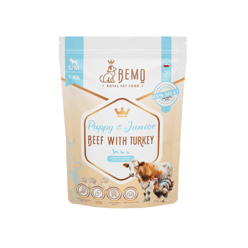 Bemo Karma sucha dla psów szczeniąt i juniorów z wołowiną i indykiem S/M 1 kg