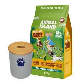 Animal Island Sucha karma dla psa z wołowiną 12 kg + Gratis Pojemnik na karmę dla psa rozmiar M
