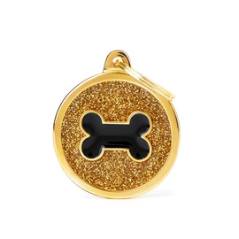 Zawieszka Adresówka Identyfikator z grawerem dla psa i kota kółko z kością złote brokat