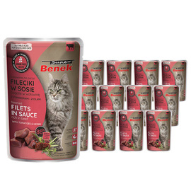 Super Benek Bezzbożowe fileciki dla kota gotowane na parze bogate w wołowinę, z pomidorami i ziołami w sosie zestaw 12 x 85 g