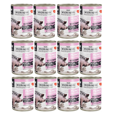 Wiejska Zagroda mokra karma monobiałkowa dla kota wieprzowina zestaw 12 x 400 g