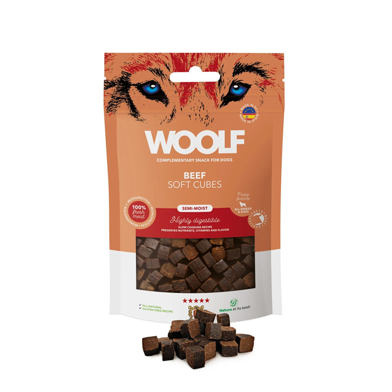 Woolf Soft Cubes Beef monoprotein Przysmak dla psa kosteczki z wołowiny 100 g
