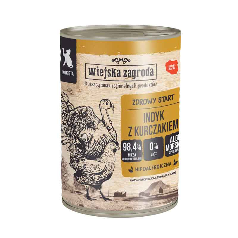 Wiejska Zagroda mokra karma dla kota kocięta Indyk z Kurczakiem 400 g
