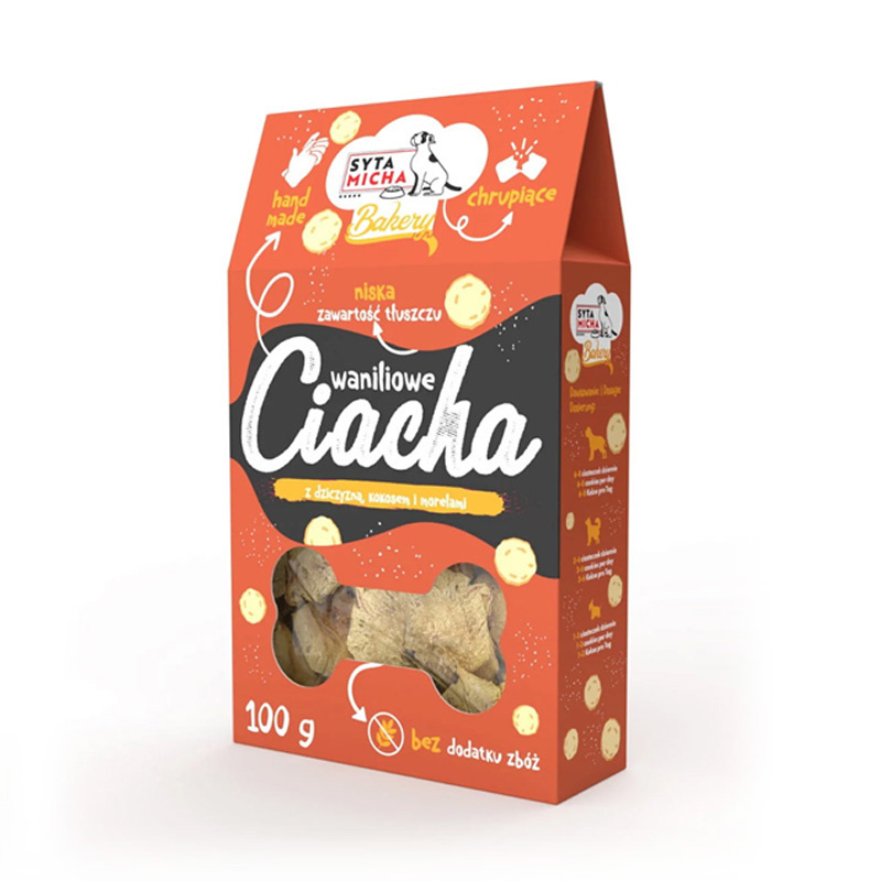 Syta Micha Bakery Ciastka waniliowe dla psa z dziczyzną, kokosem i morelami 100 g