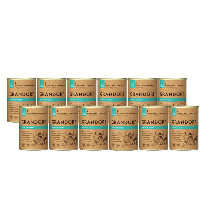Grandorf Buffalo & Turkey Recipe Karma mokra dla psa z bawołem i indykiem 11 x 400 g + 1 gratis