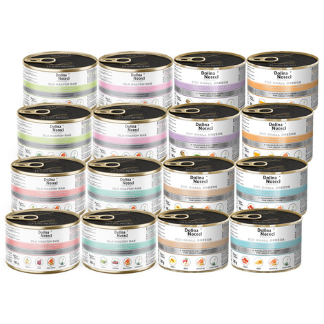 Mokra karma dla psów małych ras Dolina Noteci Premium mix smaków zestaw 16 x 185 g