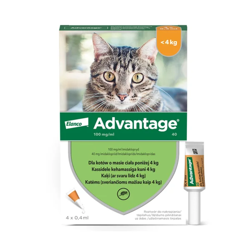 Advantage Krople na pchły dla kotów do 4 kg 0,4 ml - 4 szt.