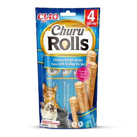 Inaba Cat Churu Rolls Przysmak dla kota o smaku tuńczyka i przegrzebków 4 x 10 g