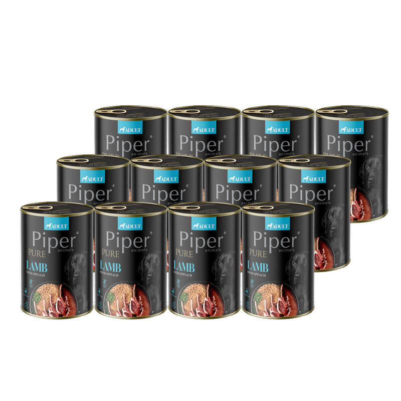 Mokra karma dla psa Piper Pure jagnięcina ze szpinakiem zestaw 12 x 400 g