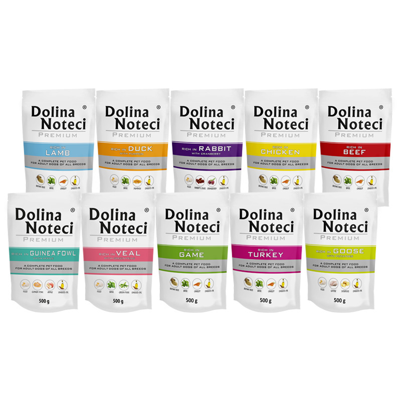 Mokra karma dla psa Dolina Noteci Premium zestaw mix smaków bez ryb 10 x 500 g