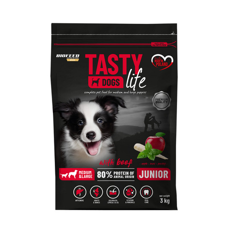 Biofeed Tasty Dogs Life Karma sucha dla szczeniąt z wołowiną średnie i duże rasy 3 kg