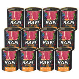 Mokra karma dla psa Rafi z kaczką zestaw 12 x 800 g
