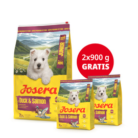 Josera Mini Junior Karma sucha dla szczeniąt małych ras kaczka z łososiem 10 kg + gratis Josera Mini Junior Karma sucha dla szczeniąt małych ras kaczka z łososiem 900 g x 2