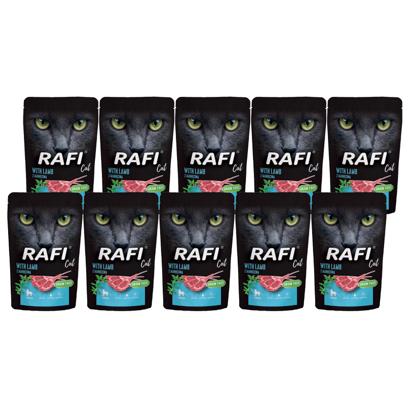 Mokra karma dla kotów sterylizowanych z jagnięciną Rafi Cat Adult zestaw 10 x 100 g