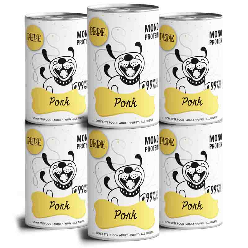 Paka Zwierzaka Karma mokra dla psa PEPE Pork (wieprzowina) zestaw 6 x 400 g