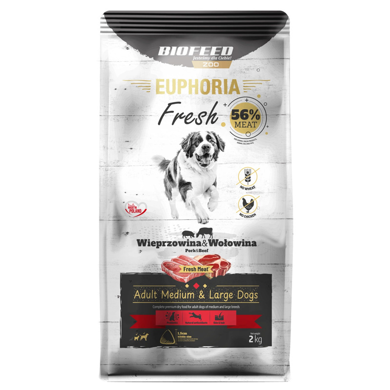Biofeed Euphoria Fresh Karma sucha dla psów z wieprzowiną i wołowiną średnie i duże rasy 2 kg