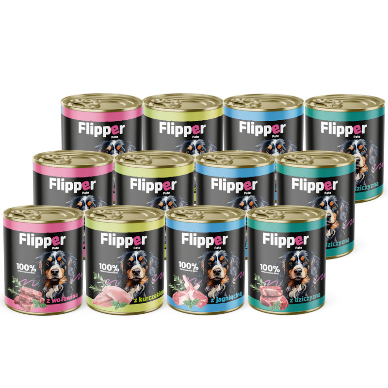 Mokra karma dla psa Flipper Pate mix smaków zestaw 12 x 800 g
