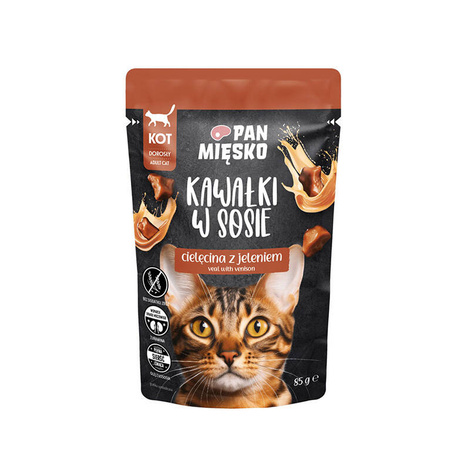 Pan Mięsko Karma mokra dla kota Kawałki w sosie Cielęcina z jeleniem 85 g