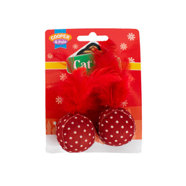 Cooper & Pals Piłeczki z piórkiem świąteczna zabawka dla kota czerwone 6 cm 2 szt.