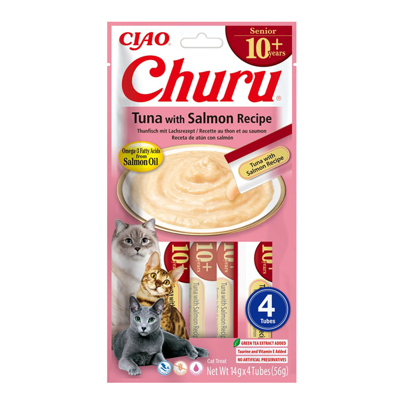 Inaba Cat Churu Senior Przysmak dla starszych kotów z tuńczykiem i łososiem 4 x 14 g