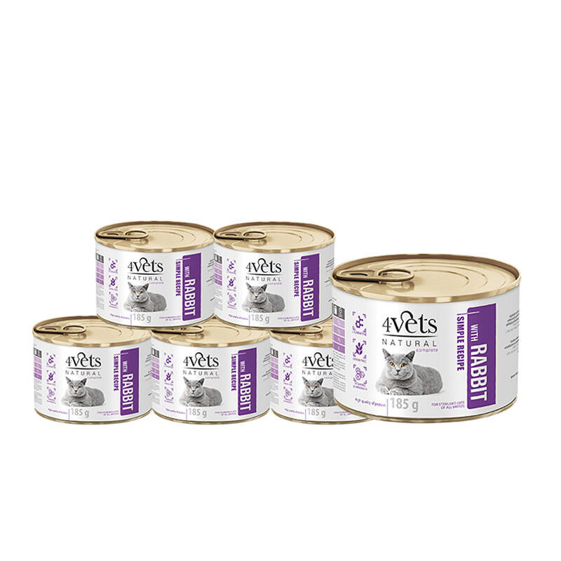4Vets Natural Sterilised Mokra karma dla kota z królikiem zestaw 6 x 185 g