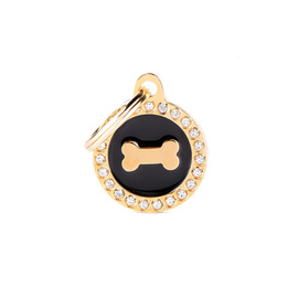 Zawieszka Adresówka Identyfikator z grawerem dla psa i kota kółko z kością złote glam